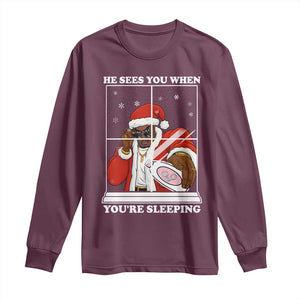 Funny Christmas Diddy Long Sleeve Shirt He Sees You When Youre Sleeping Dirty Ugly Xmas TS10 Maroon Print Your Wear