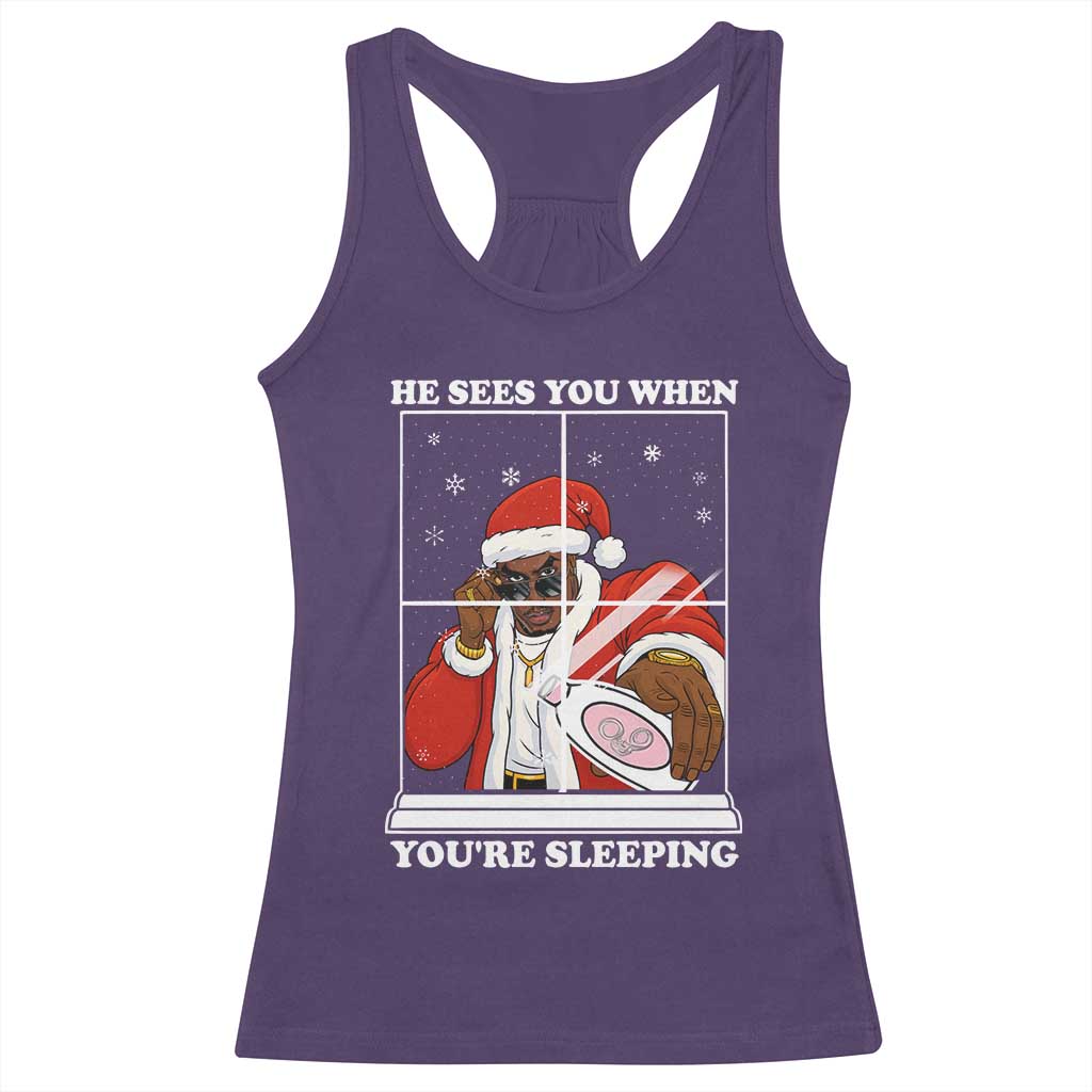 Funny Christmas Diddy Racerback Tank Top He Sees You When Youre Sleeping Dirty Ugly Xmas - Print Your Wear