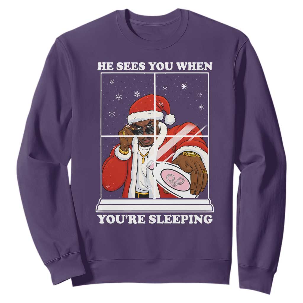 Funny Christmas Diddy Sweatshirt He Sees You When Youre Sleeping Dirty Ugly Xmas TS10 Purple Print Your Wear