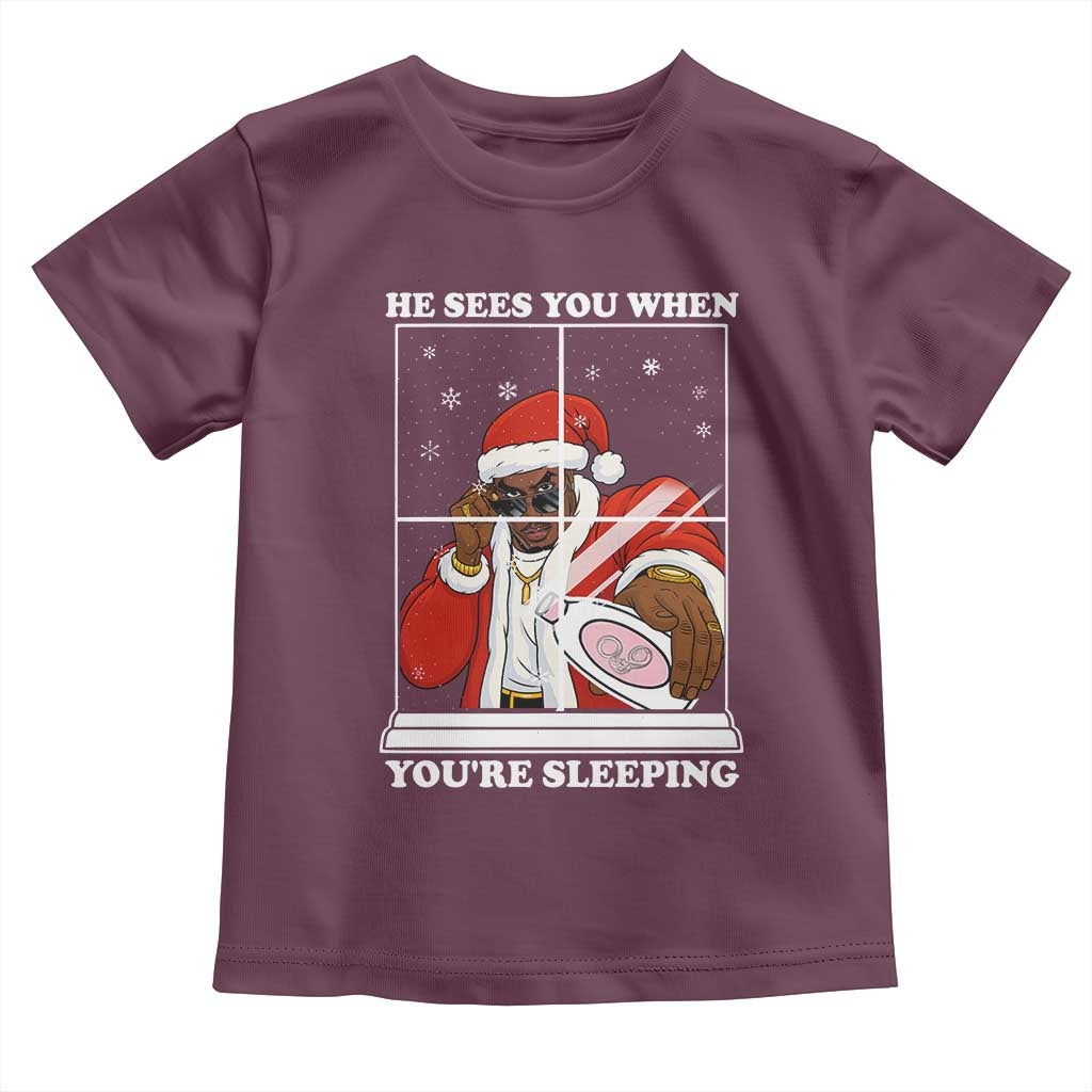 Funny Christmas Diddy Toddler T Shirt He Sees You When Youre Sleeping Dirty Ugly Xmas TS10 Maroon Print Your Wear