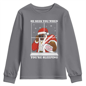 Funny Christmas Diddy Youth Sweatshirt He Sees You When Youre Sleeping Dirty Ugly Xmas TS10 Charcoal Print Your Wear