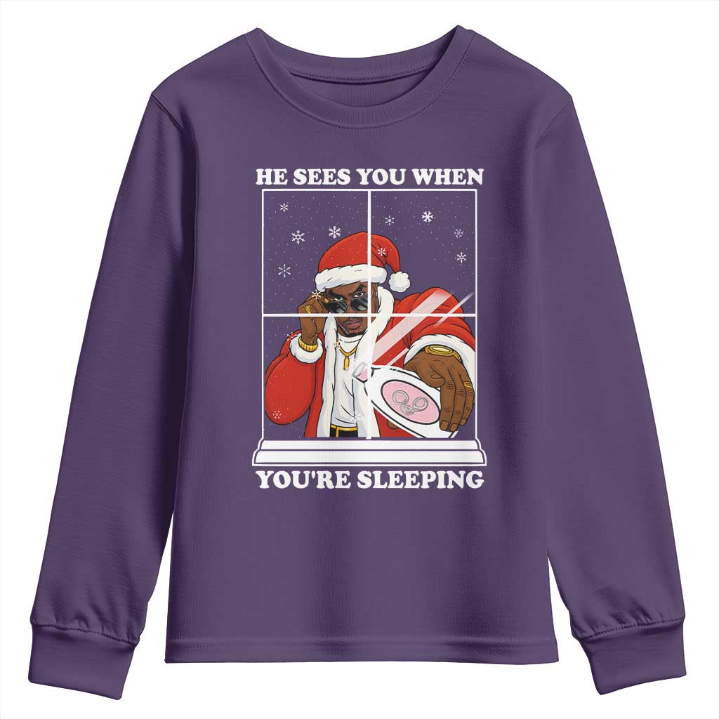 Funny Christmas Diddy Youth Sweatshirt He Sees You When Youre Sleeping Dirty Ugly Xmas TS10 Purple Print Your Wear