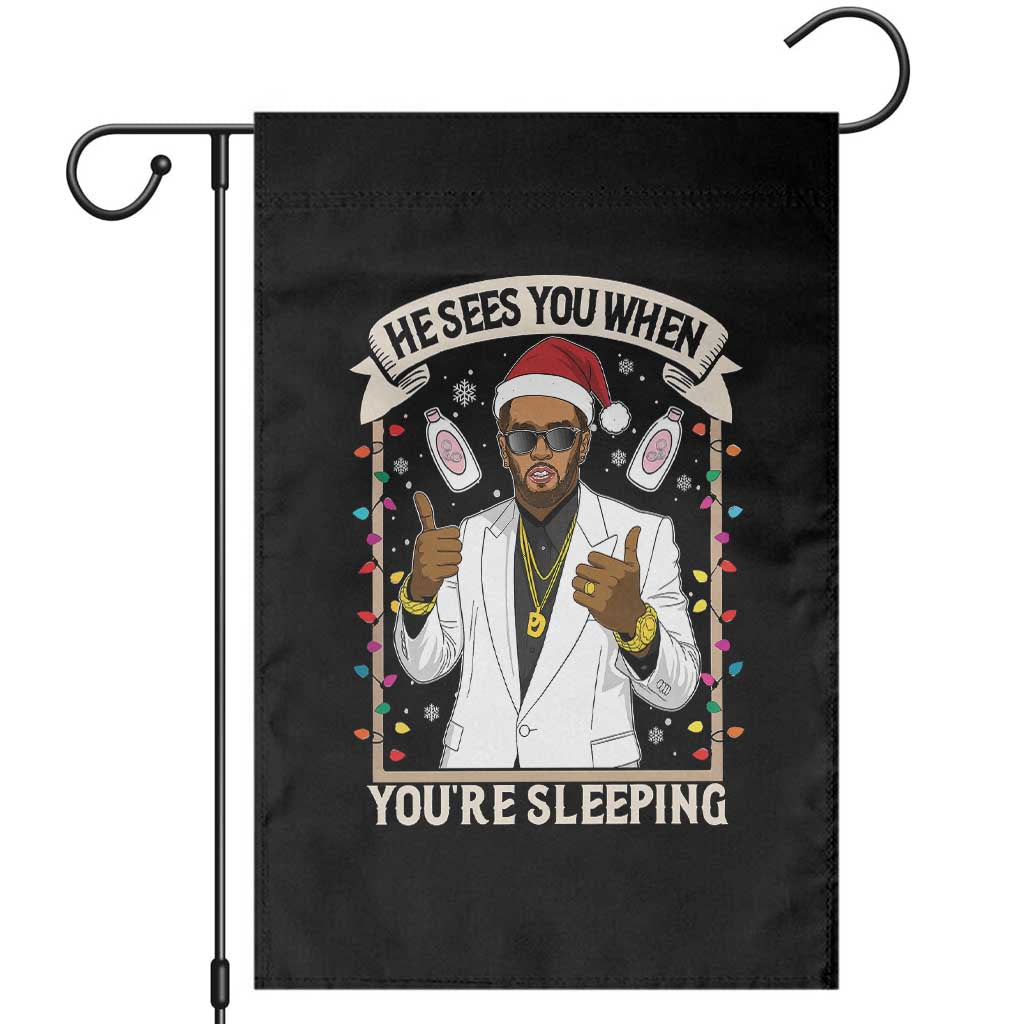 Funny Christmas Diddy Garden Flag He Sees You When Youre Sleeping Dirty Xmas Lights TS10 Black Print Your Wear