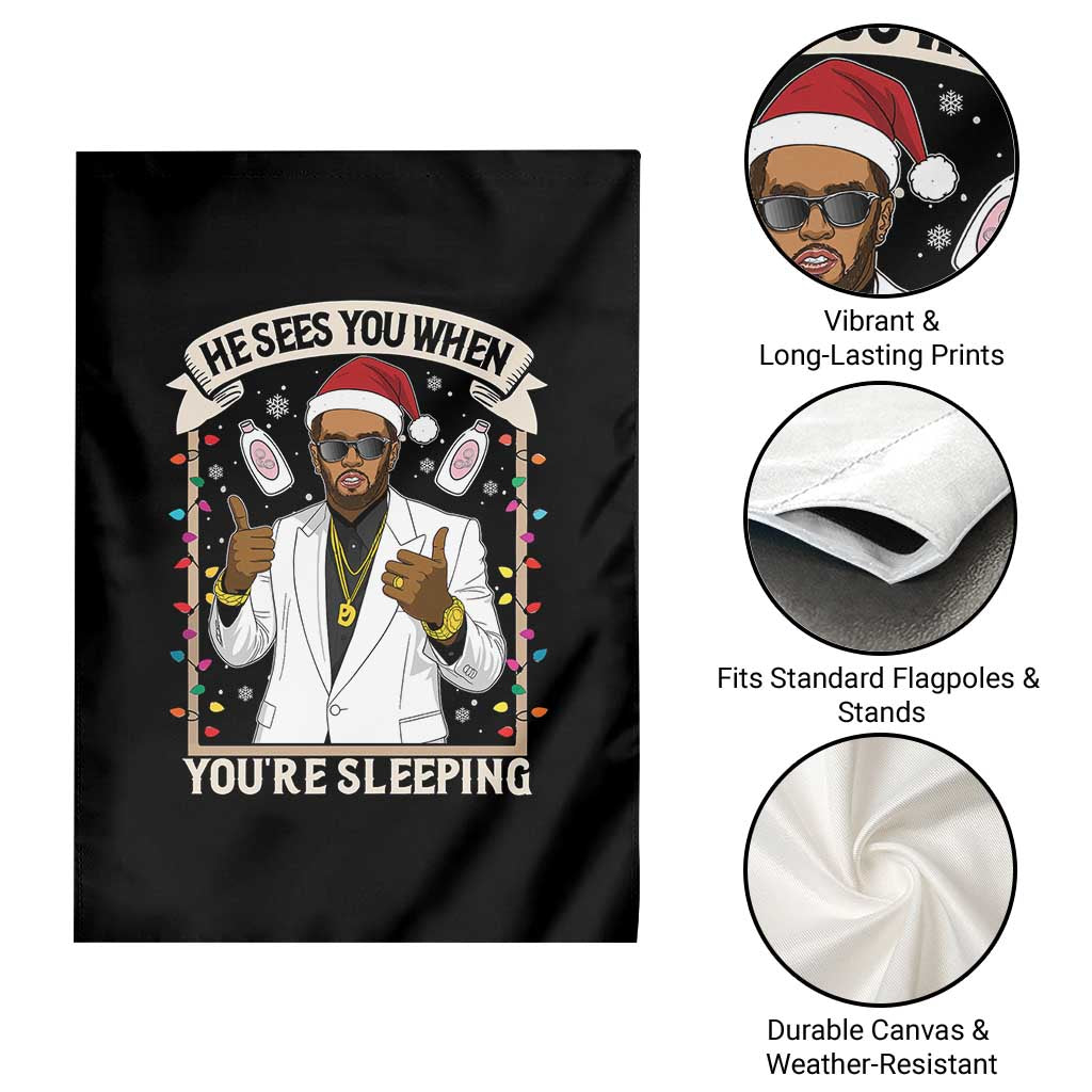 Funny Christmas Diddy Garden Flag He Sees You When Youre Sleeping Dirty Xmas Lights TS10 Print Your Wear