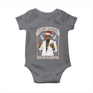 Funny Christmas Diddy Baby Onesie He Sees You When Youre Sleeping Dirty Xmas Lights TS10 Charcoal Print Your Wear