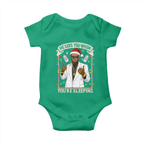 Funny Christmas Diddy Baby Onesie He Sees You When Youre Sleeping Dirty Xmas Lights TS10 Irish Green Print Your Wear