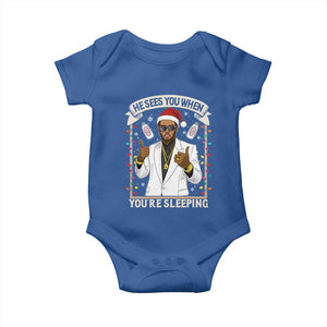 Funny Christmas Diddy Baby Onesie He Sees You When Youre Sleeping Dirty Xmas Lights TS10 Royal Blue Print Your Wear