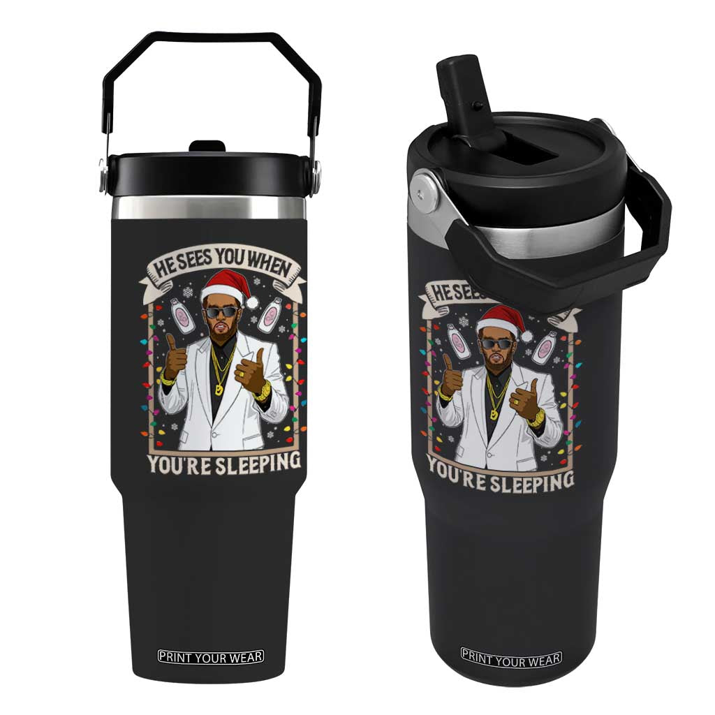 Funny Christmas Diddy Flip Straw Tumbler He Sees You When Youre Sleeping Dirty Xmas Lights TS10 One Size: 30 oz Black Print Your Wear