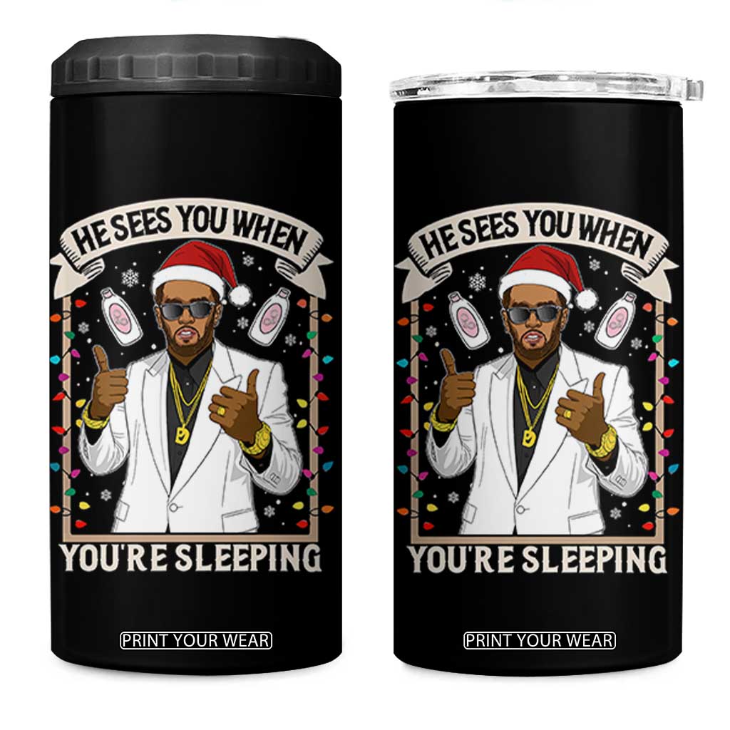 Funny Christmas Diddy 4 in 1 Can Cooler Tumbler He Sees You When Youre Sleeping Dirty Xmas Lights TS10 One Size: 16 oz Black Print Your Wear