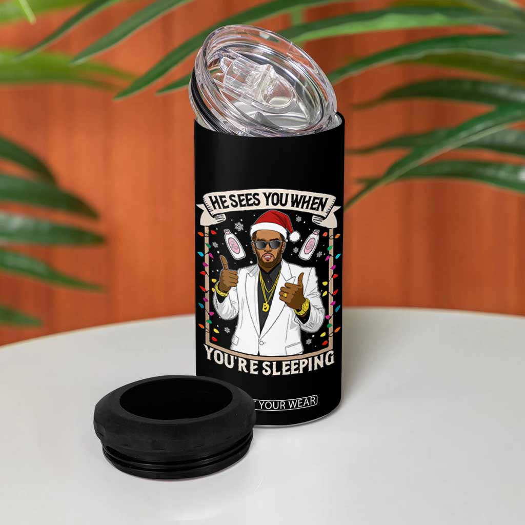 Funny Christmas Diddy 4 in 1 Can Cooler Tumbler He Sees You When Youre Sleeping Dirty Xmas Lights TS10 Print Your Wear