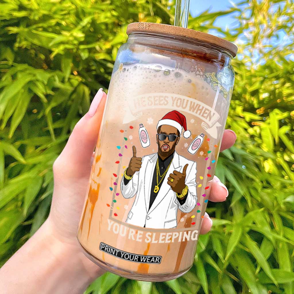 Funny Christmas Diddy Glass Can He Sees You When Youre Sleeping Dirty Xmas Lights TS10 Black Print Your Wear
