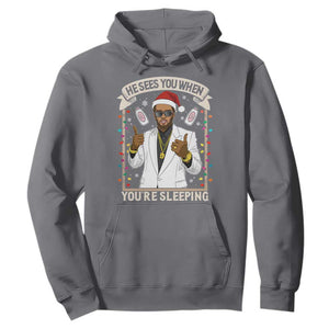 Funny Christmas Diddy Hoodie He Sees You When Youre Sleeping Dirty Xmas Lights TS10 Charcoal Print Your Wear