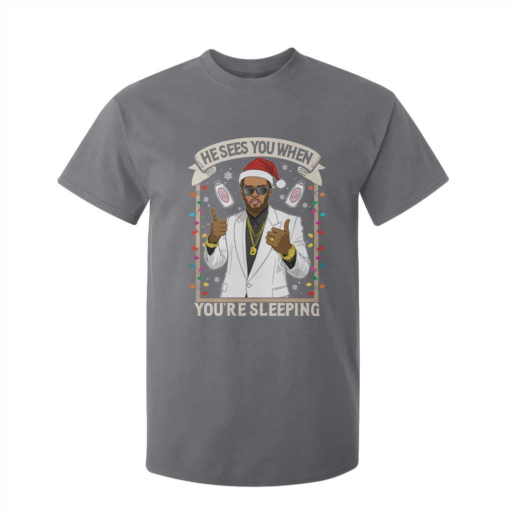 Funny Christmas Diddy T Shirt For Kid He Sees You When Youre Sleeping Dirty Xmas Lights TS10 Charcoal Print Your Wear