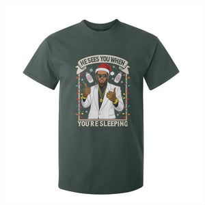 Funny Christmas Diddy T Shirt For Kid He Sees You When Youre Sleeping Dirty Xmas Lights TS10 Dark Forest Green Print Your Wear