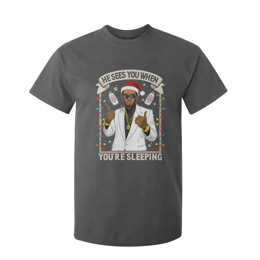 Funny Christmas Diddy T Shirt For Kid He Sees You When Youre Sleeping Dirty Xmas Lights TS10 Dark Heather Print Your Wear