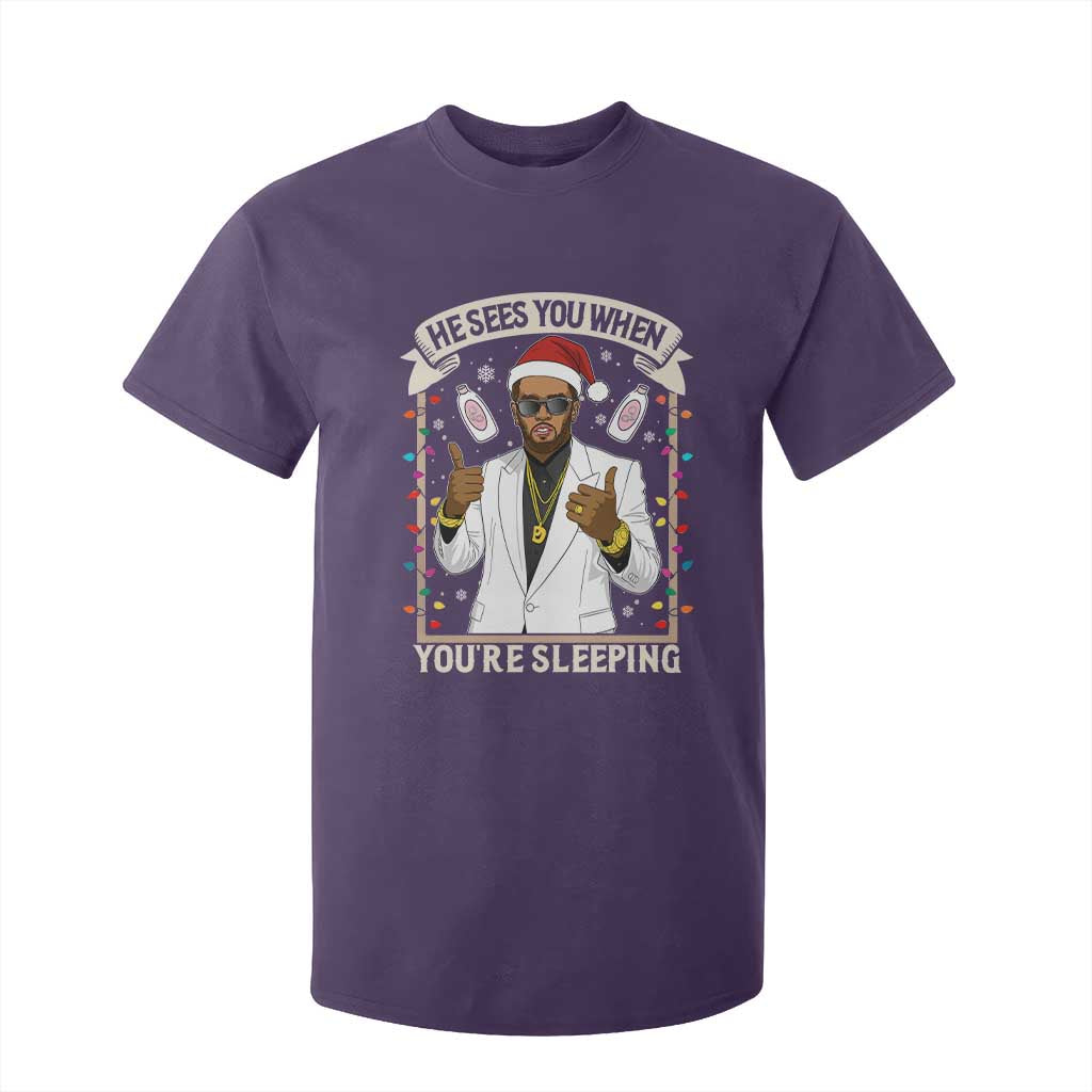 Funny Christmas Diddy T Shirt For Kid He Sees You When Youre Sleeping Dirty Xmas Lights TS10 Purple Print Your Wear