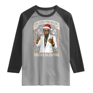 Funny Christmas Diddy Raglan Shirt He Sees You When Youre Sleeping Dirty Xmas Lights TS10 Sport Gray Black Print Your Wear
