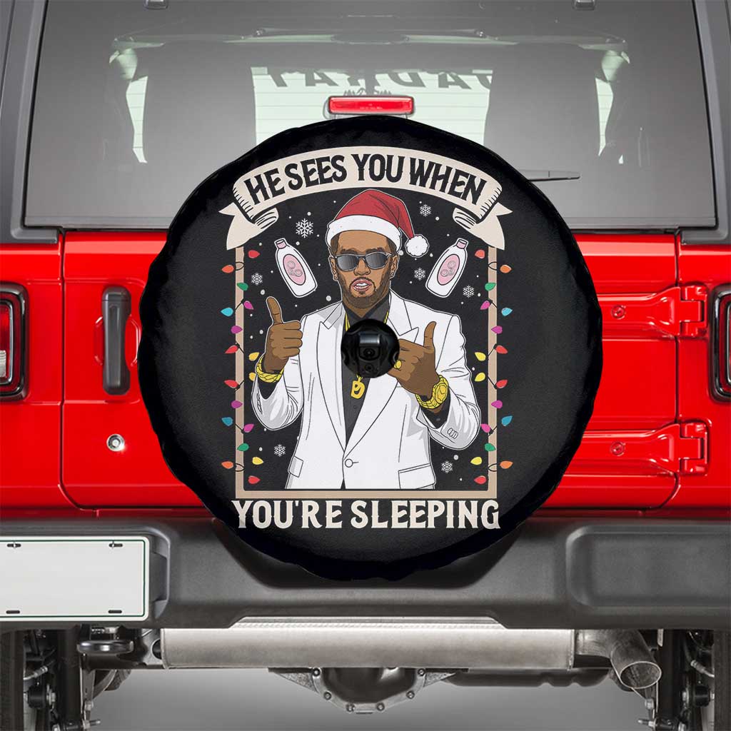 Funny Christmas Diddy Spare Tire Cover He Sees You When Youre Sleeping Dirty Xmas Lights TS10 Black Print Your Wear