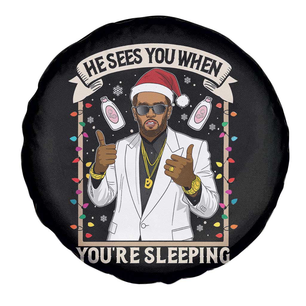 Funny Christmas Diddy Spare Tire Cover He Sees You When Youre Sleeping Dirty Xmas Lights TS10 Print Your Wear