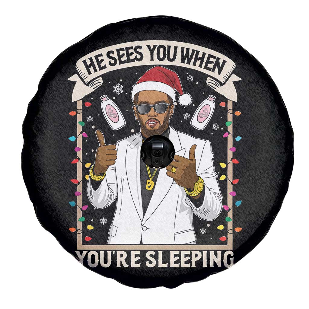 Funny Christmas Diddy Spare Tire Cover He Sees You When Youre Sleeping Dirty Xmas Lights TS10 Print Your Wear