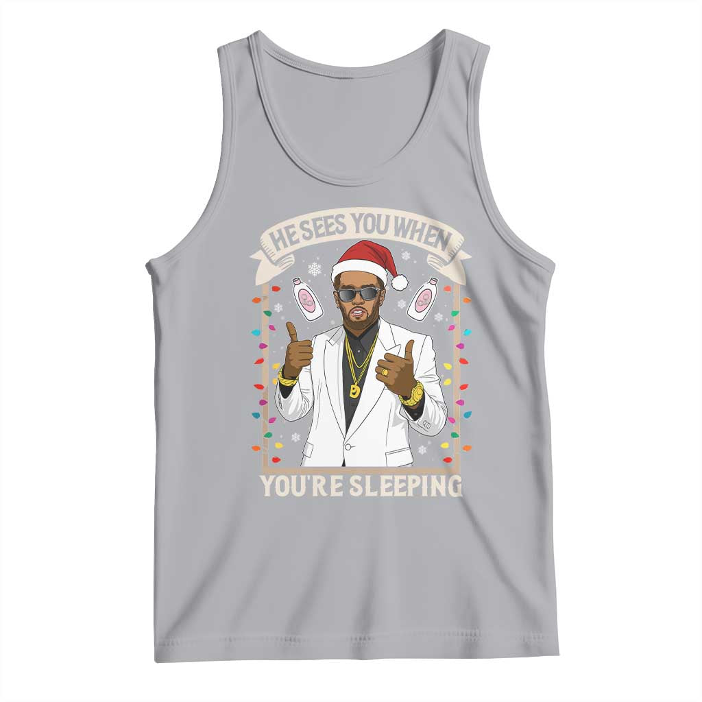 Funny Christmas Diddy Tank Top He Sees You When Youre Sleeping Dirty Xmas Lights - Print Your Wear