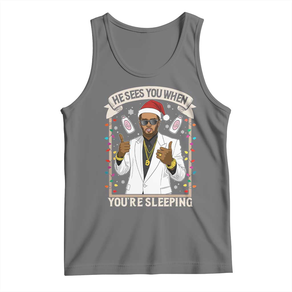 Funny Christmas Diddy Tank Top He Sees You When Youre Sleeping Dirty Xmas Lights - Print Your Wear