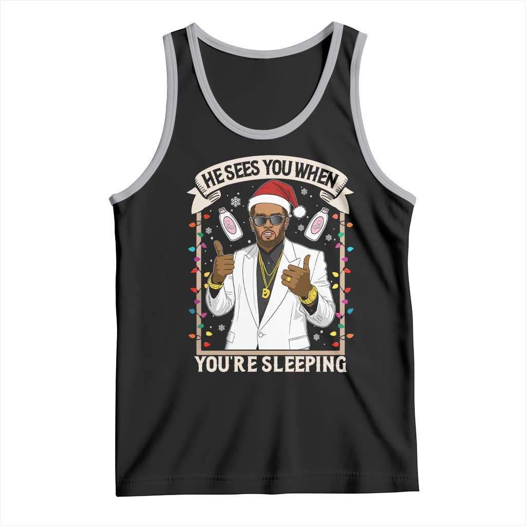 Funny Christmas Diddy Tank Top He Sees You When Youre Sleeping Dirty Xmas Lights TS10 Black Athletic Heather Print Your Wear