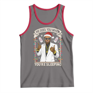 Funny Christmas Diddy Tank Top He Sees You When Youre Sleeping Dirty Xmas Lights TS10 Deep Heather Red Print Your Wear