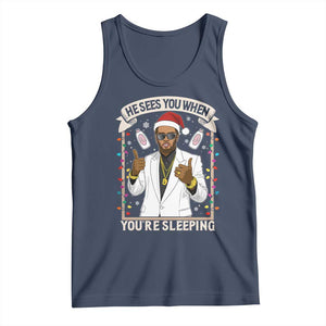 Funny Christmas Diddy Tank Top He Sees You When Youre Sleeping Dirty Xmas Lights TS10 Navy Print Your Wear