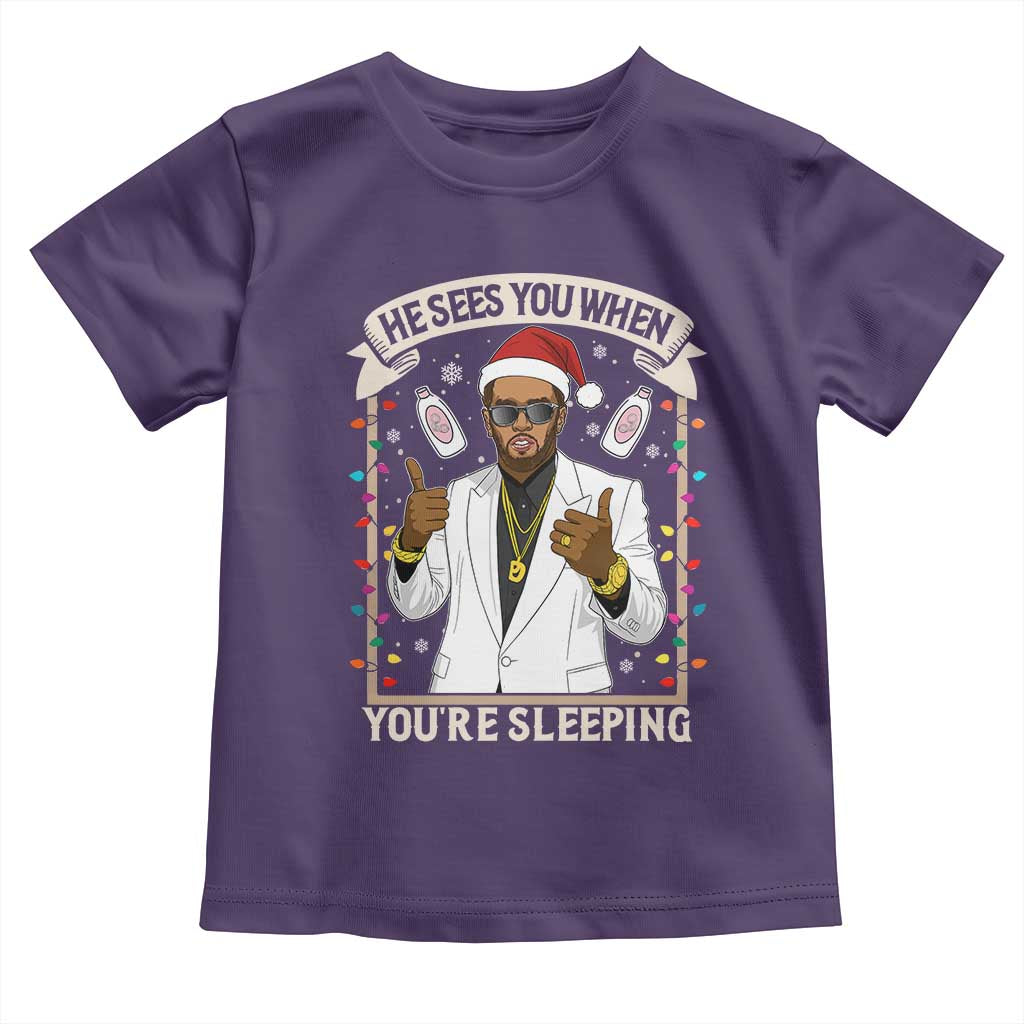 Funny Christmas Diddy Toddler T Shirt He Sees You When Youre Sleeping Dirty Xmas Lights TS10 Purple Print Your Wear