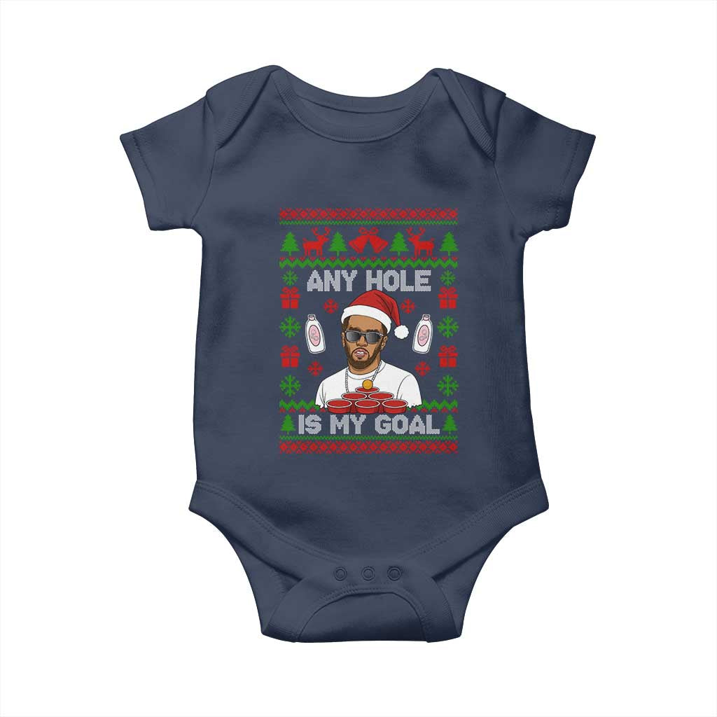Funny Christmas Diddy Baby Onesie Embarrassing Any Hole is My Goal Dirty Ugly Xmas TS10 Navy Print Your Wear