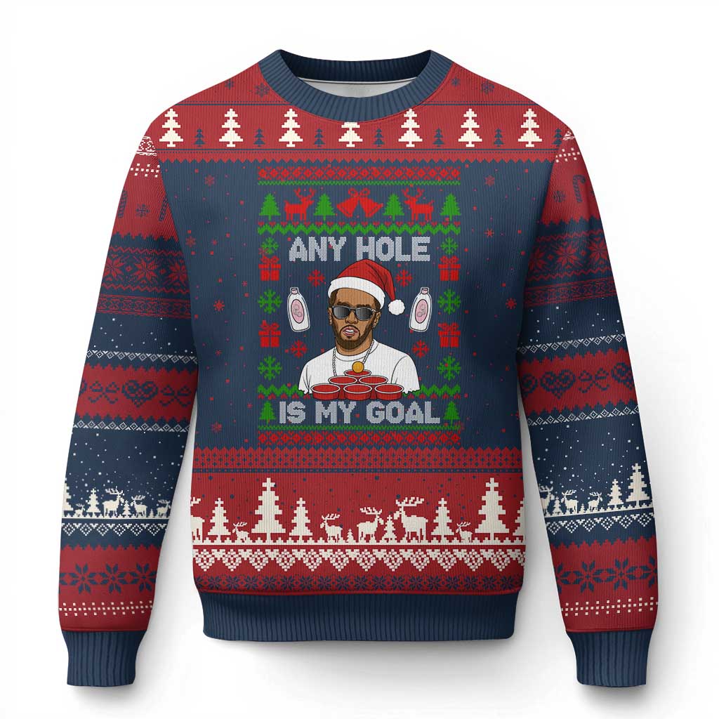 Funny Xmas Diddy Ugly Christmas Sweater Embarrassing Any Hole is My Goal Dirty Ugly Xmas TS10 Navy Red Print Your Wear