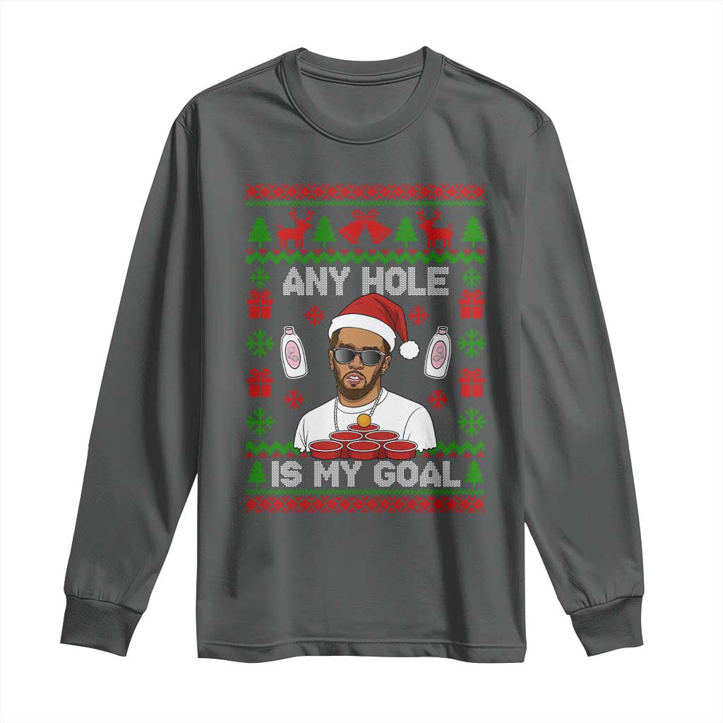 Funny Christmas Diddy Long Sleeve Shirt Embarrassing Any Hole is My Goal Dirty Ugly Xmas TS10 Dark Heather Print Your Wear