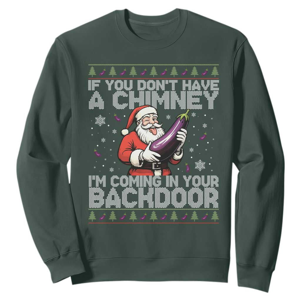 Funny Inappropriate Christmas Sweatshirt Santa If You Dont Have A Chimney Im Coming In Your Backdoor TS10 Dark Forest Green Print Your Wear