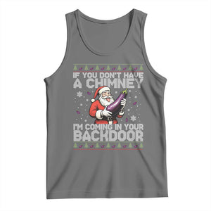 Funny Inappropriate Christmas Tank Top Santa If You Dont Have A Chimney Im Coming In Your Backdoor TS10 Black Heather Print Your Wear