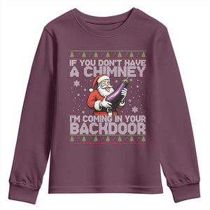 Funny Inappropriate Christmas Youth Sweatshirt Santa If You Dont Have A Chimney Im Coming In Your Backdoor TS10 Maroon Print Your Wear