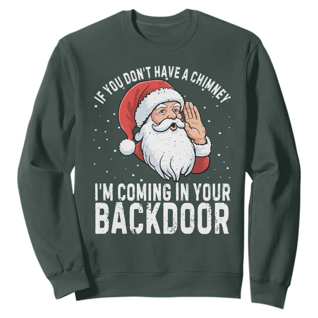 Funny Inappropriate Christmas Sweatshirt Adult Humor Santa If You Dont Have A Chimney Im Coming In Your Backdoor TS10 Dark Forest Green Print Your Wear