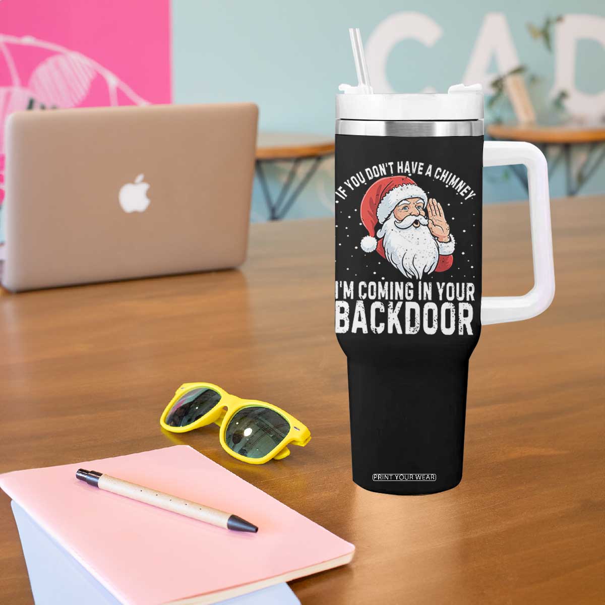 Funny Inappropriate Christmas Tumbler With Handle Adult Humor Santa If You Dont Have A Chimney Im Coming In Your Backdoor TS10 Print Your Wear
