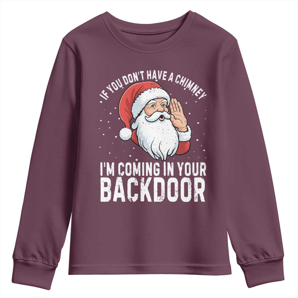 Funny Inappropriate Christmas Youth Sweatshirt Adult Humor Santa If You Dont Have A Chimney Im Coming In Your Backdoor TS10 Maroon Print Your Wear