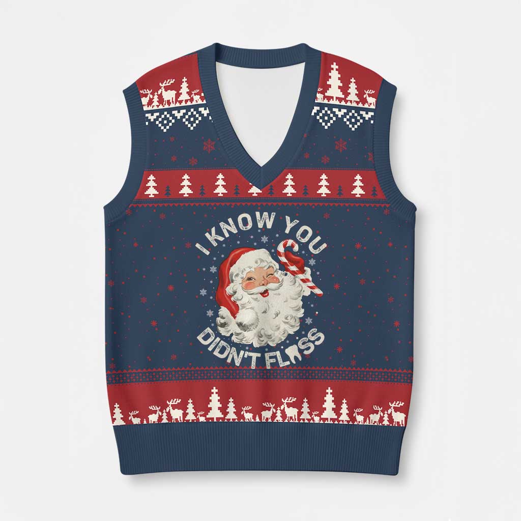 I Know You Didnt Floss V-Neck Knit Sweater Vest Funny Dentist Christmas Santa Dental Hygiene TS10 Navy Red Print Your Wear