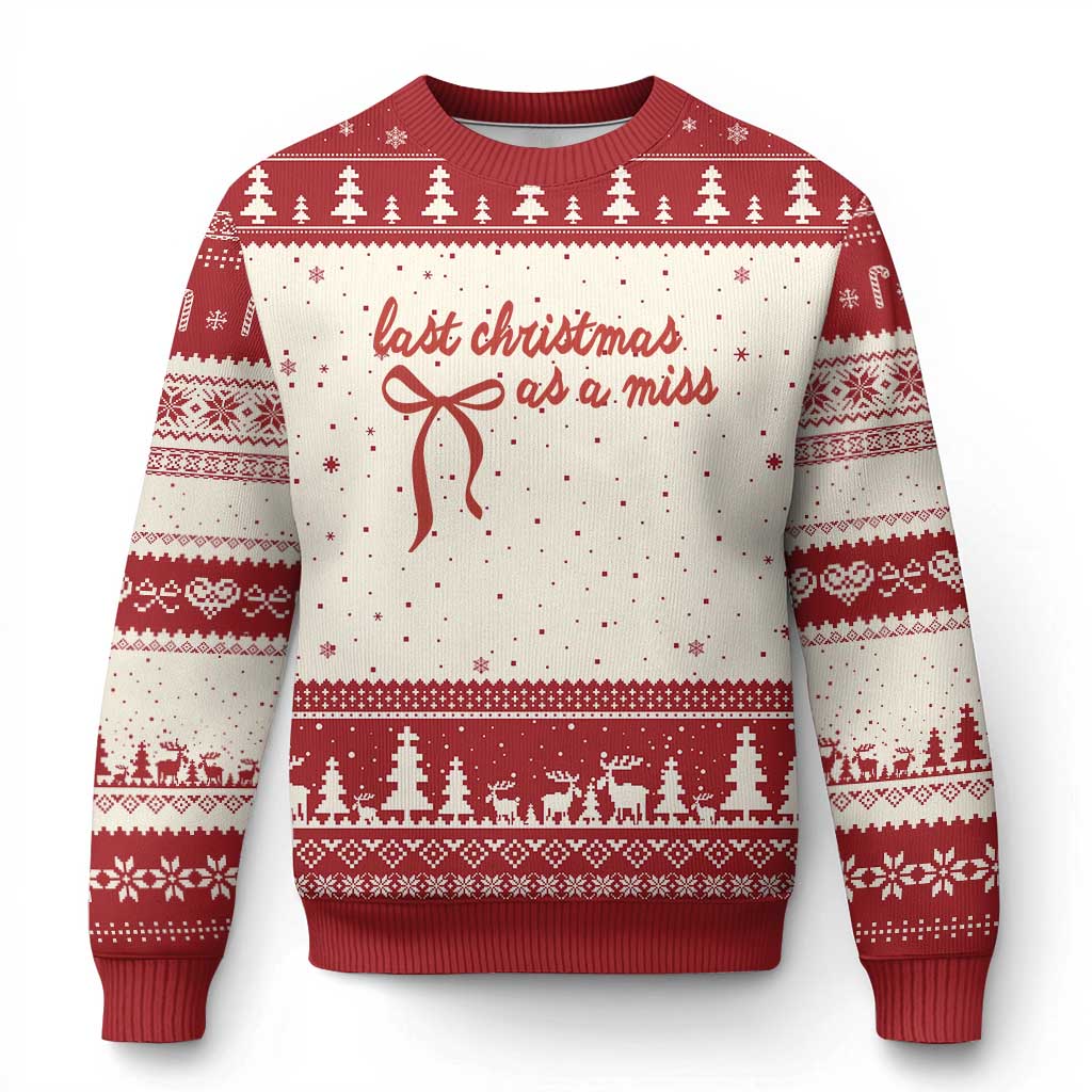 Last Christmas As A Miss Ugly Christmas Sweater Bride To Be Future Mrs Xmas Engaged Gift TS10 Beige Red Print Your Wear