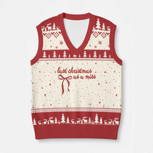 Last Christmas As A Miss V-Neck Knit Sweater Vest Bride To Be Future Mrs Xmas Engaged Gift TS10 Beige Red Print Your Wear
