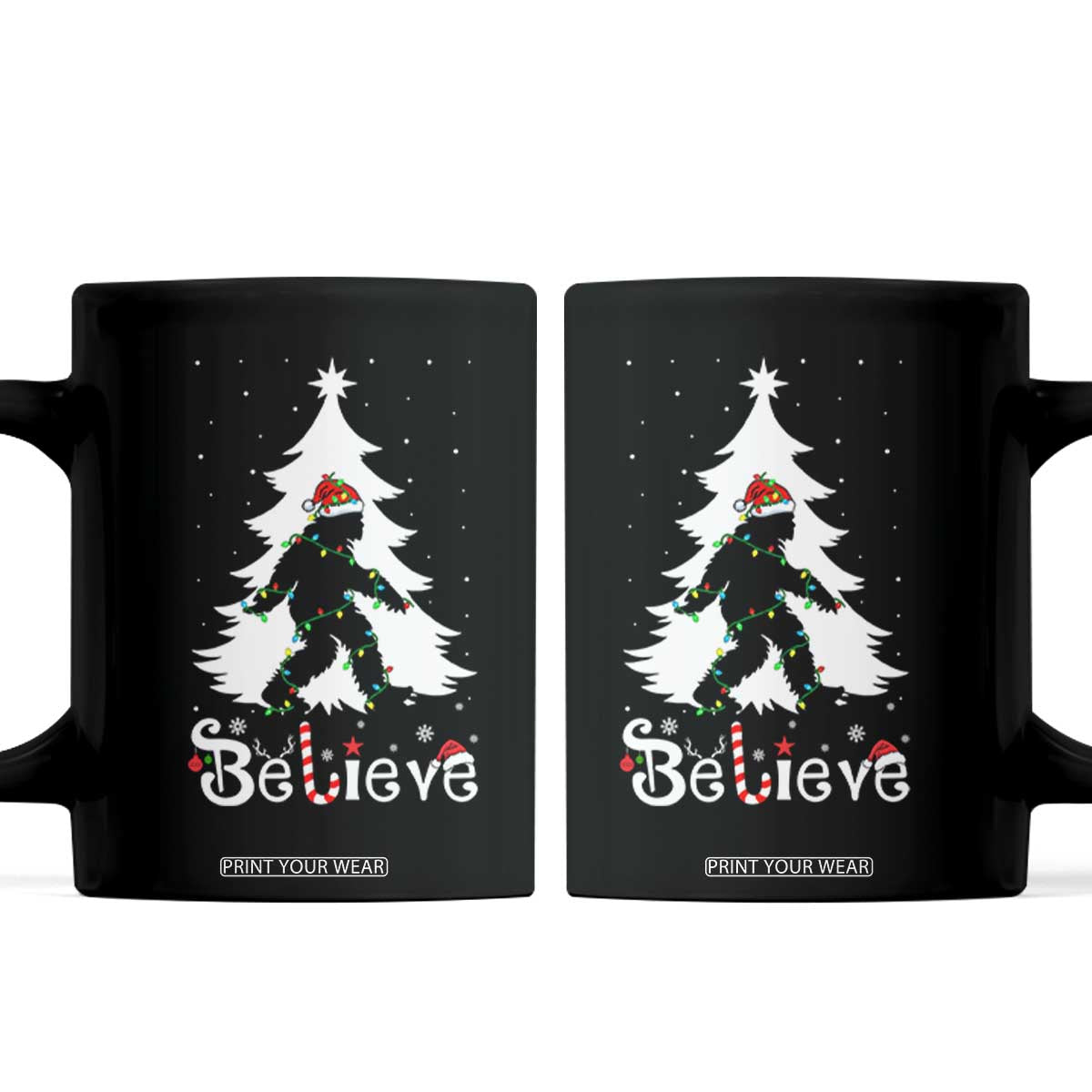 Bigfoot Christmas Coffee Mug Santa Bigfoot Xmas Tree Funny Sasquatch Yeti TS10 Black Print Your Wear