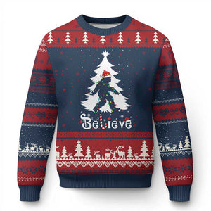 Bigfoot Xmas Ugly Christmas Sweater Santa Bigfoot Xmas Tree Funny Sasquatch Yeti TS10 Navy Red Print Your Wear