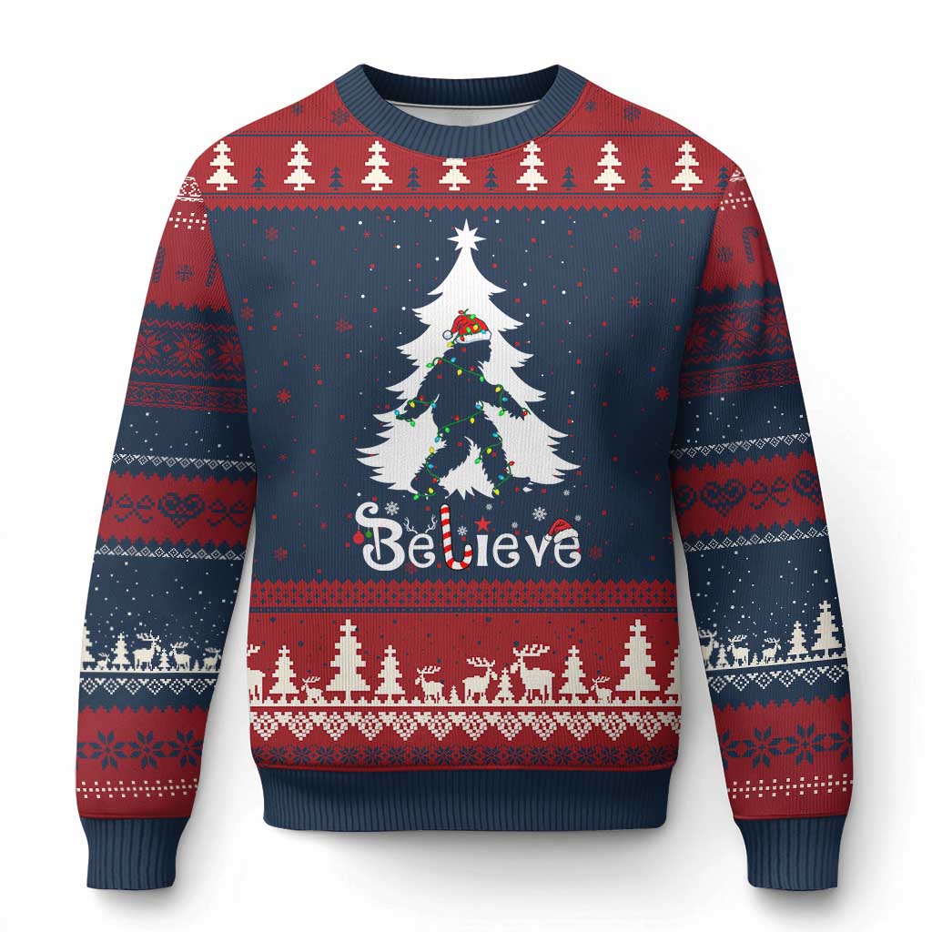 Bigfoot Xmas Ugly Christmas Sweater Santa Bigfoot Xmas Tree Funny Sasquatch Yeti TS10 Navy Red Print Your Wear