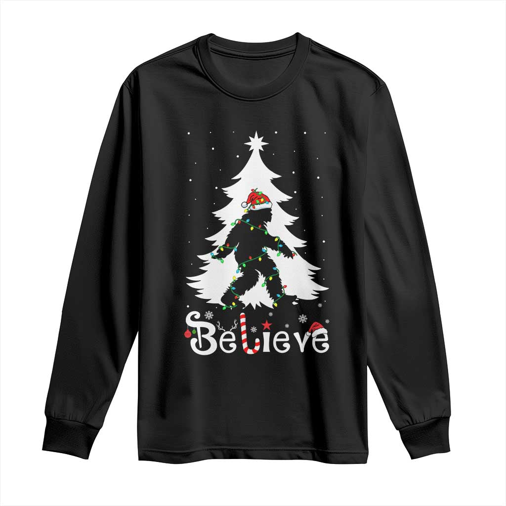 Bigfoot Christmas Long Sleeve Shirt Santa Bigfoot Xmas Tree Funny Sasquatch Yeti TS10 Black Print Your Wear