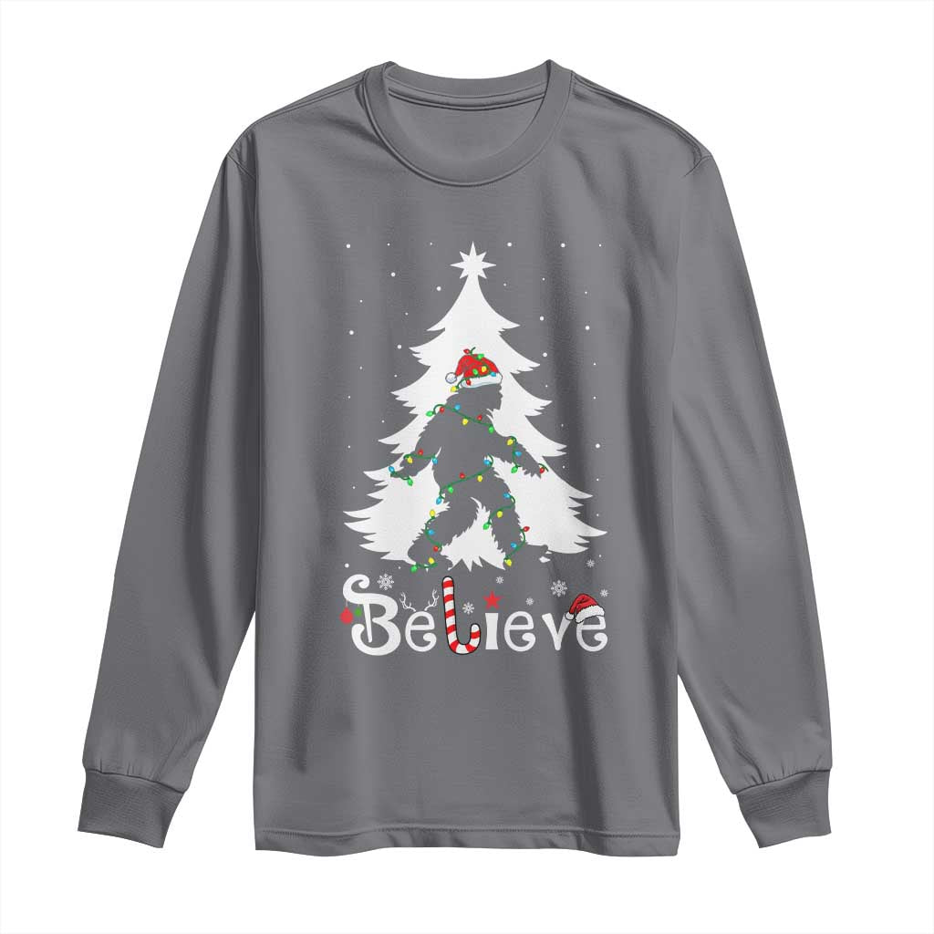 Bigfoot Christmas Long Sleeve Shirt Santa Bigfoot Xmas Tree Funny Sasquatch Yeti TS10 Charcoal Print Your Wear