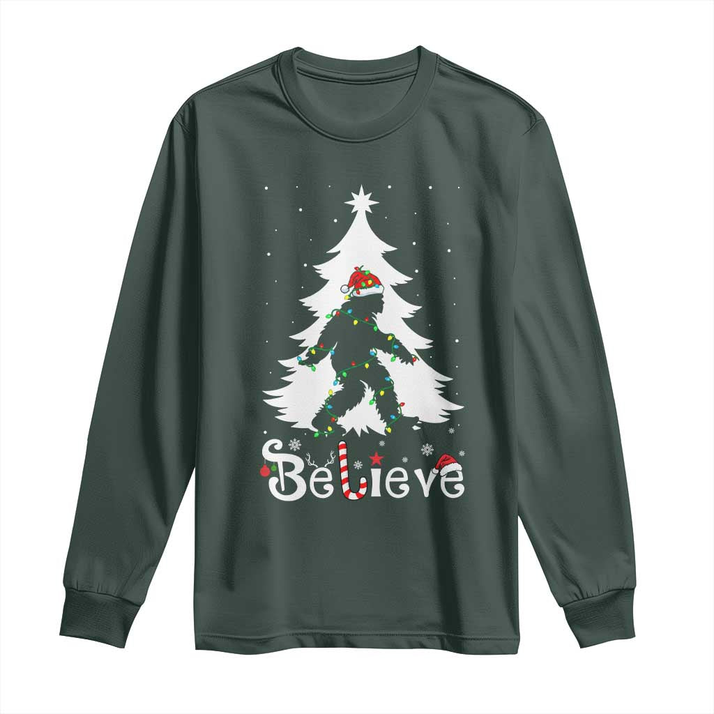 Bigfoot Christmas Long Sleeve Shirt Santa Bigfoot Xmas Tree Funny Sasquatch Yeti TS10 Dark Forest Green Print Your Wear