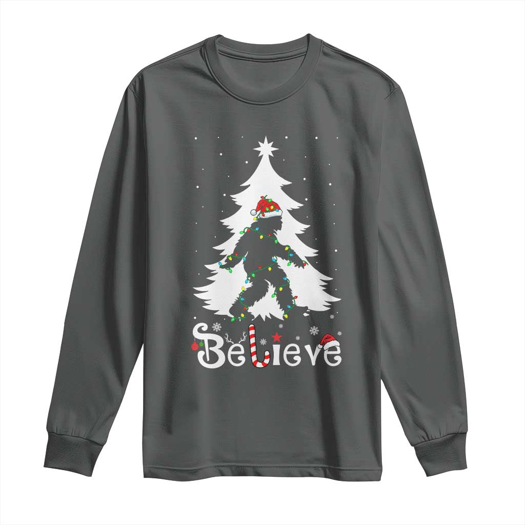 Bigfoot Christmas Long Sleeve Shirt Santa Bigfoot Xmas Tree Funny Sasquatch Yeti TS10 Dark Heather Print Your Wear