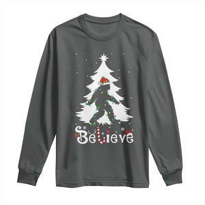 Bigfoot Christmas Long Sleeve Shirt Santa Bigfoot Xmas Tree Funny Sasquatch Yeti TS10 Dark Heather Print Your Wear